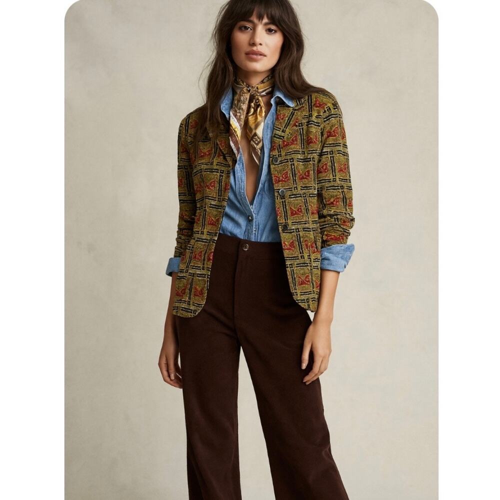 Vintage Velour Blazer 90s Geometric Tapestry Print Mixed Pattern Style Jacket - Picture 4 of 11
